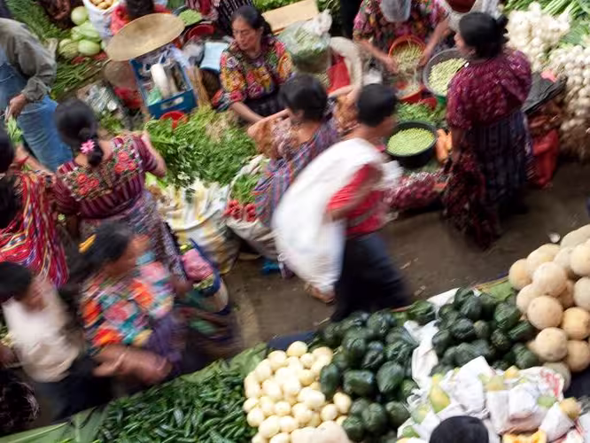 Overhead view of a market in Guatemala, Central America