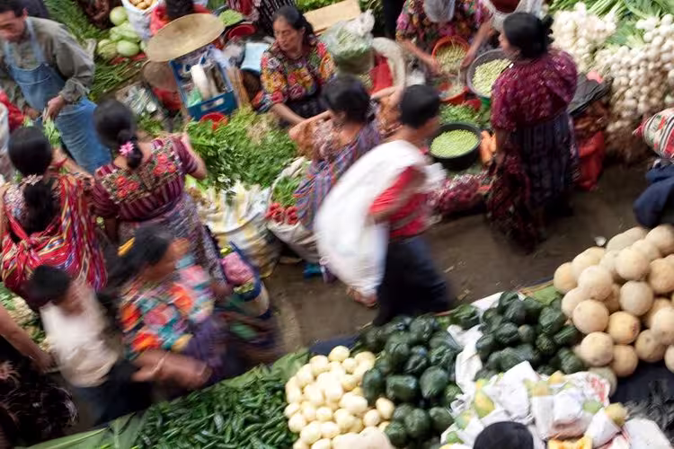 Overhead view of a market in Guatemala, Central America