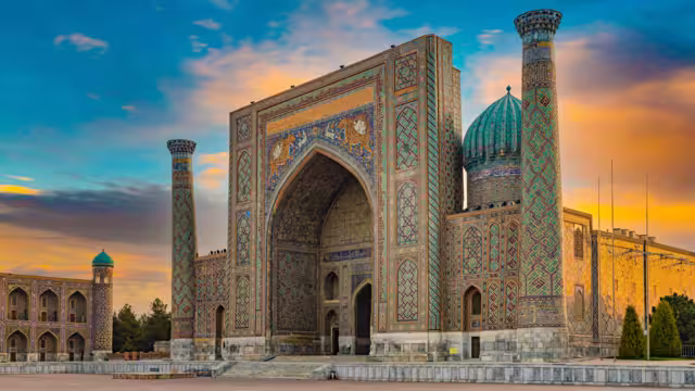 Registan, an old public square in the heart of the ancient city of Samarkand, Uzbekistan.