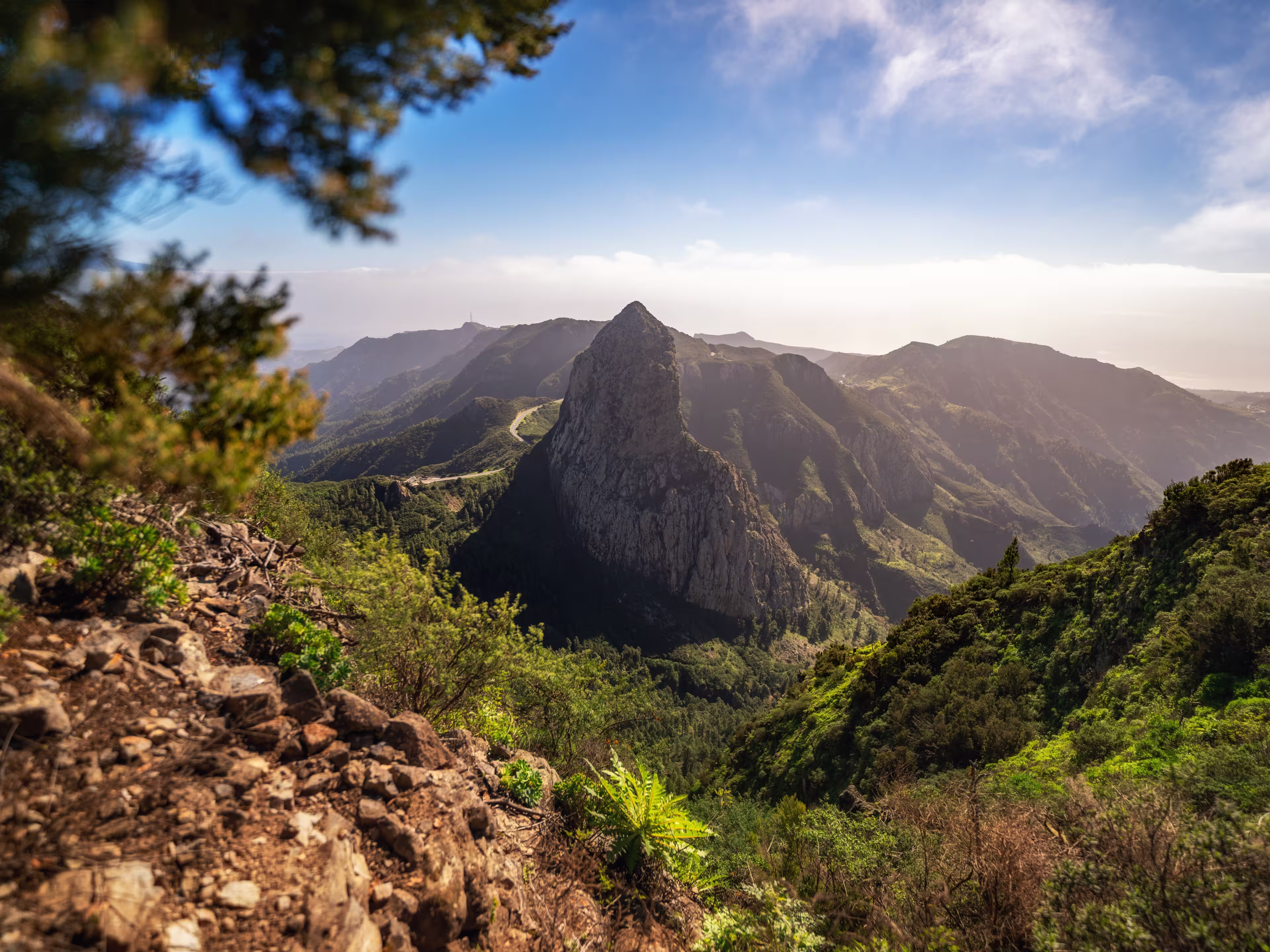 View of the beautiful Roque de Agando on the Canary Island of La Gomera