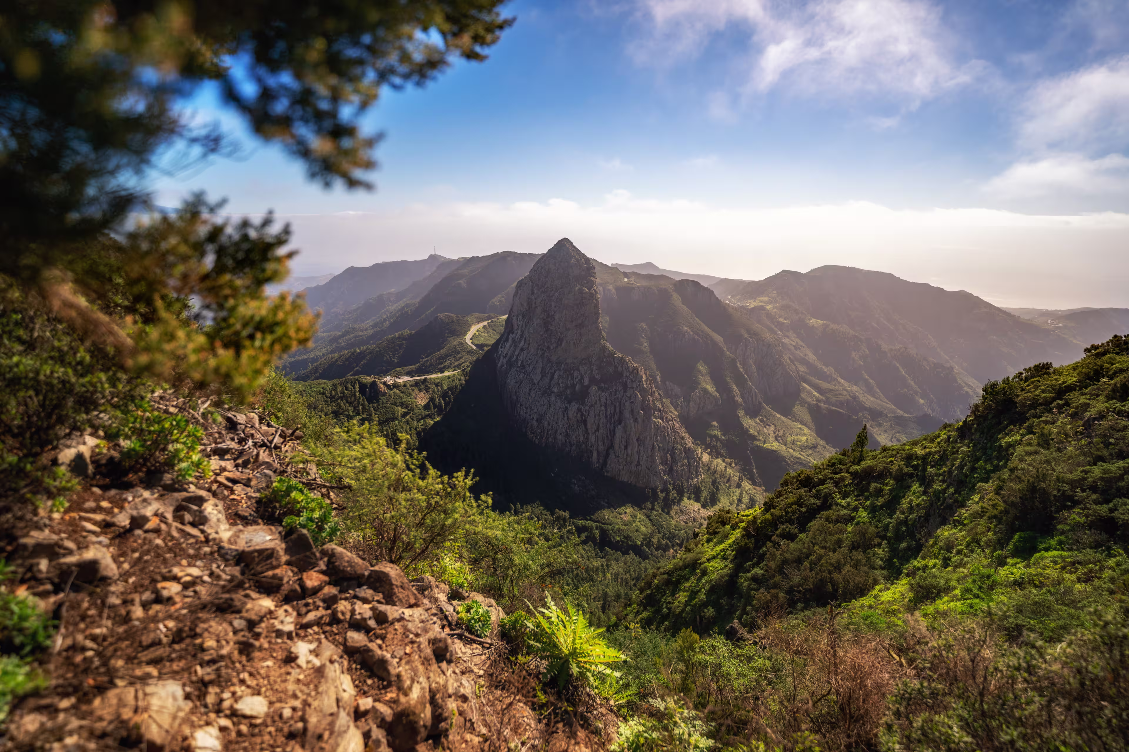 View of the beautiful Roque de Agando on the Canary Island of La Gomera