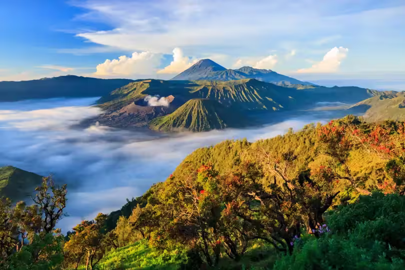 Bromo vocalno at sunrise, East Java, , Indonesia