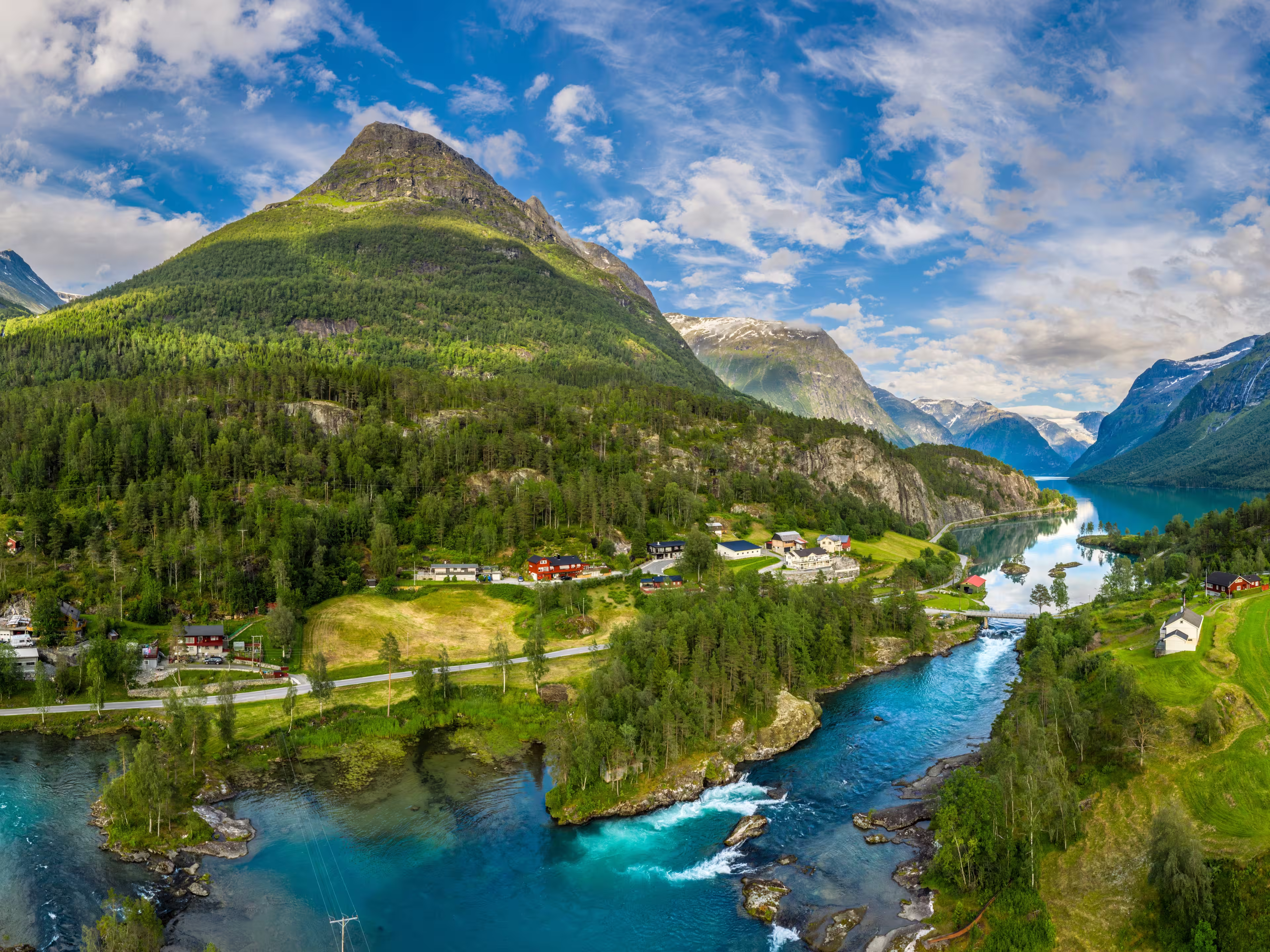 Beautiful Nature Norway natural landscape aerial photography. lovatnet lake.