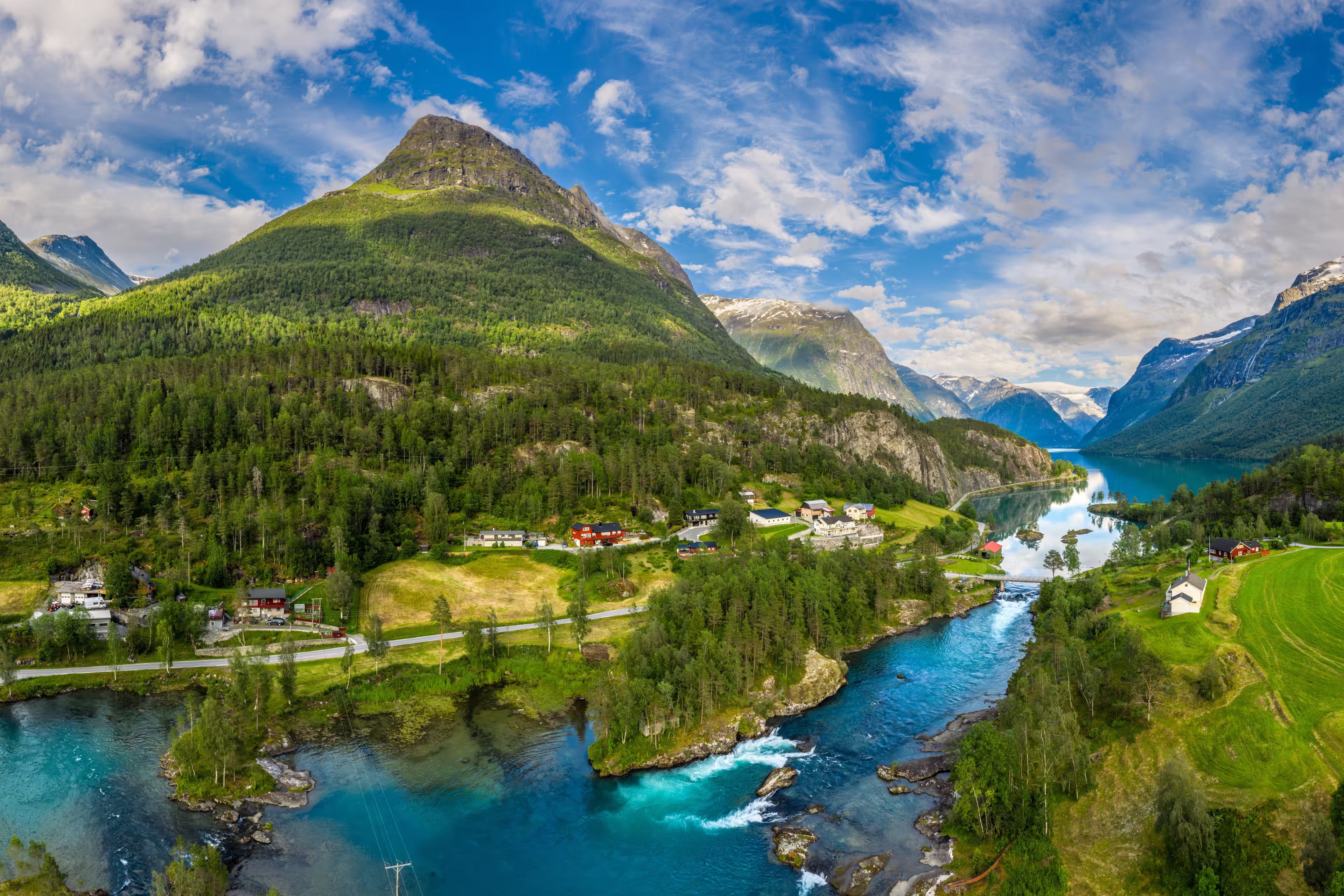 Beautiful Nature Norway natural landscape aerial photography. lovatnet lake.