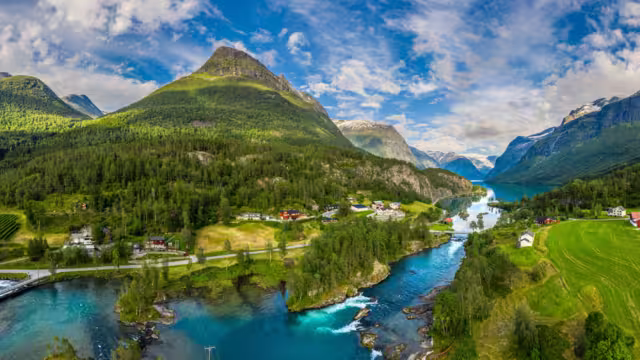 Beautiful Nature Norway natural landscape aerial photography. lovatnet lake.