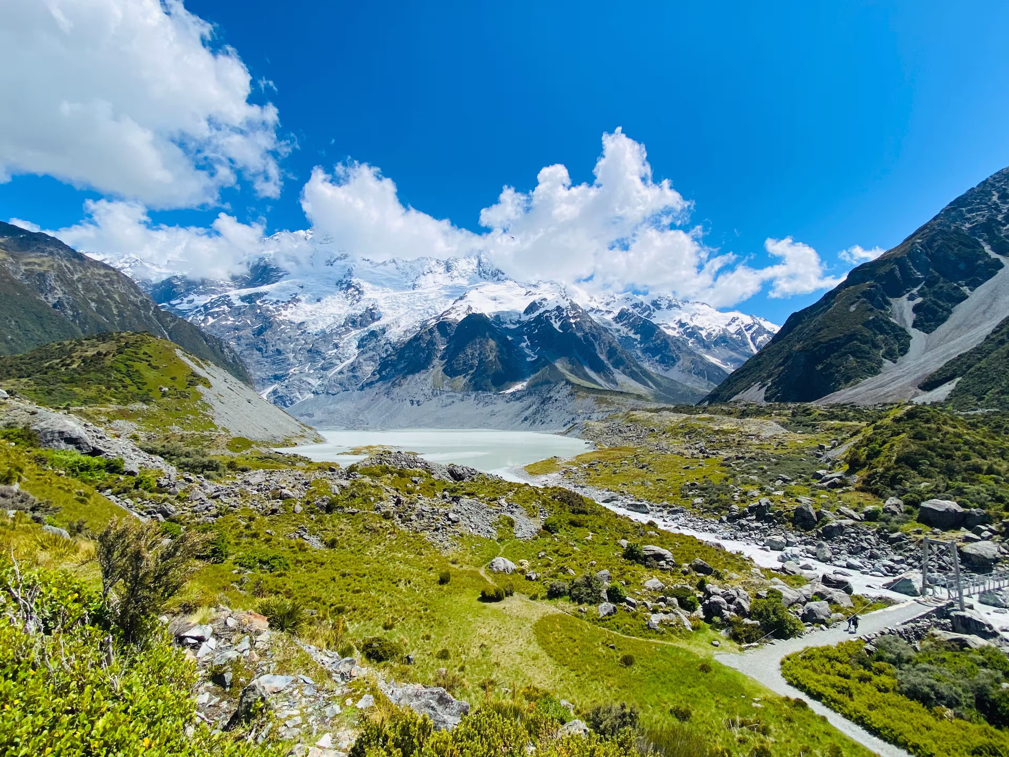 Beautiful nature landscape at Hooker valley track, Aoraki Mount Cook, New Zealand