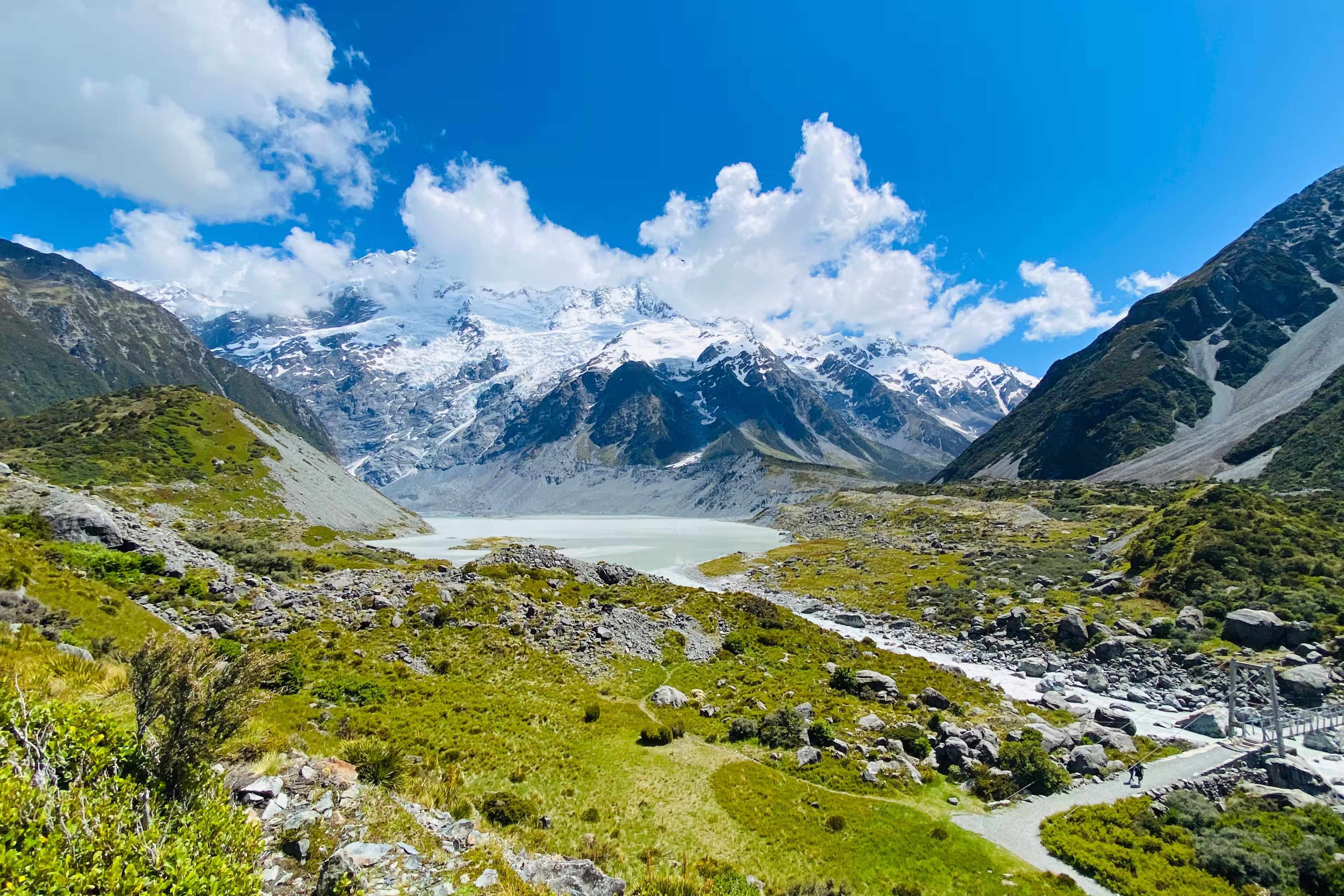 Beautiful nature landscape at Hooker valley track, Aoraki Mount Cook, New Zealand