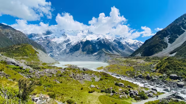 Beautiful nature landscape at Hooker valley track, Aoraki Mount Cook, New Zealand