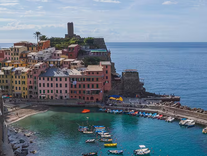 A view over the marina in Vernazza, Cinque Terre, Italy.