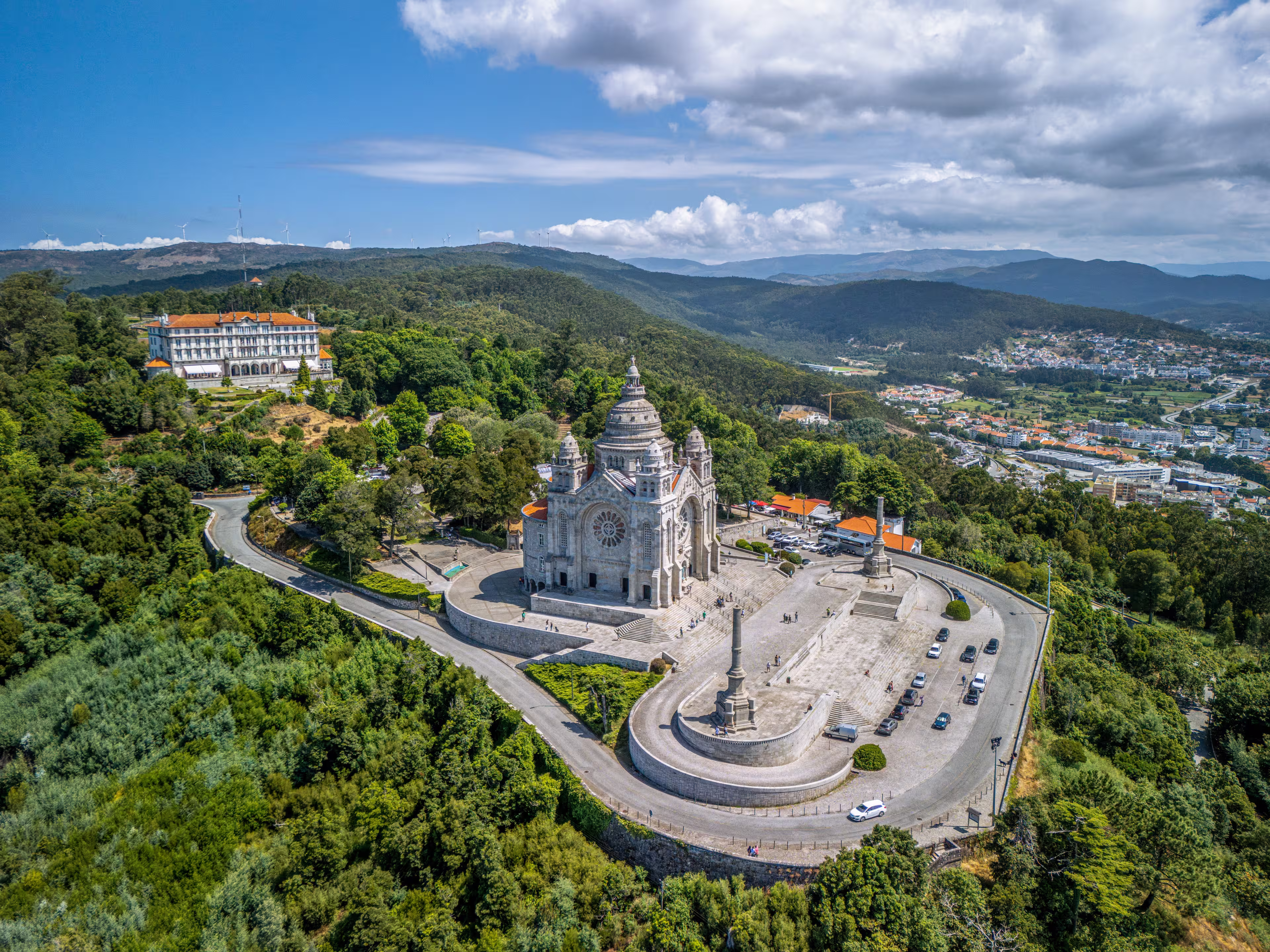 Aerial view of Basilica da Santa Lucia at Monte Santa Lucia, Viana do Castelo, North Portugal.