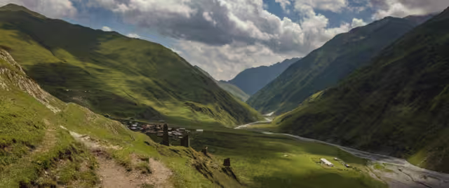 Beautiful landscape around Giveri village in Georgia. Omalo Shatili trek.