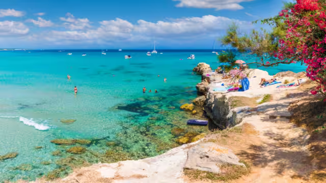 Coastal sceneries of Baia dei Turchi, Otranto town,  Puglia region, Italy