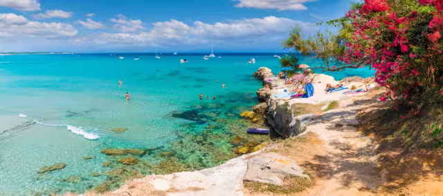 Coastal sceneries of Baia dei Turchi, Otranto town,  Puglia region, Italy